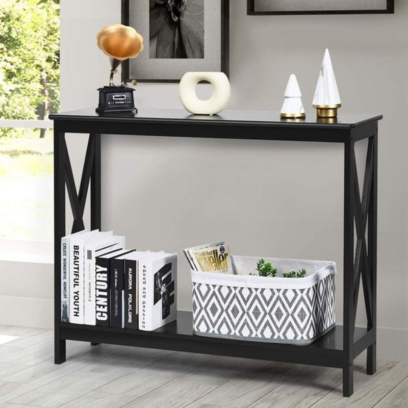 Costway Konsolentisch im Industrial Design aus Metall und MDF, Schwarz, B/T/H: 100 x 30 x 80 cm - Bild 1