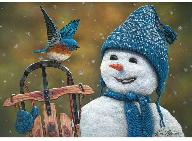 FIYO Diamant-Gemälde Schneemann und Vogel, Motiv Natur und Tiere, Diamant-Stickerei in Grau und Multicolour, B/H: 30 x 20 cm - Bild 1
