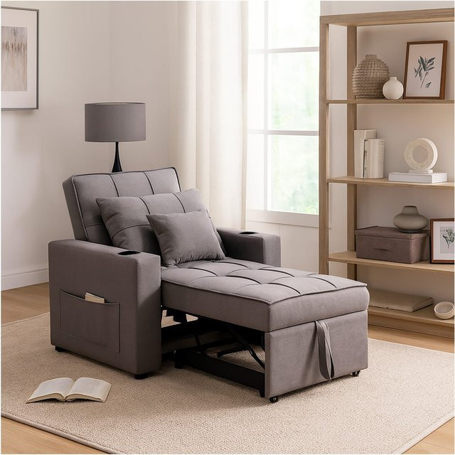 HTI-Living Relaxsessel Maritta in Grau mit Leinenstoff und Karosteppung - Bild 1