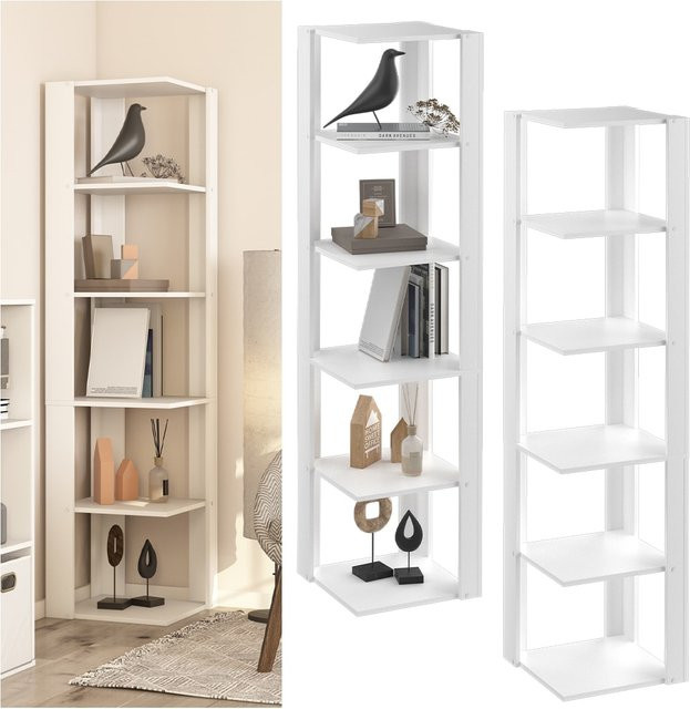 Vicco Eckregal Amina weiß als Eck-Bücherregal und Raumteiler mit H: 180 cm, B: 45 cm, T: 45 cm - Bild 1