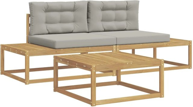 vidaXL Outdoor-Sofagarnitur aus Akazienholz mit Kissen und Couchtisch, Weiß, B/T/H: 79 x 79 x 37 cm - Bild 1