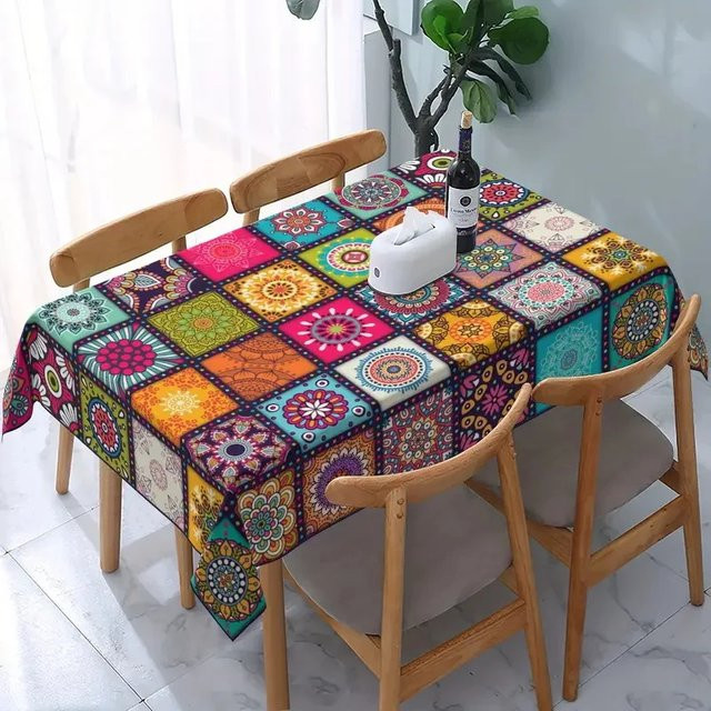 Wasserdichte ZZN Tischdecke im böhmischen Mandala-Stil, ethnische Grafik-Tischdecke in Multicolour für Festival und Party - Bild 1