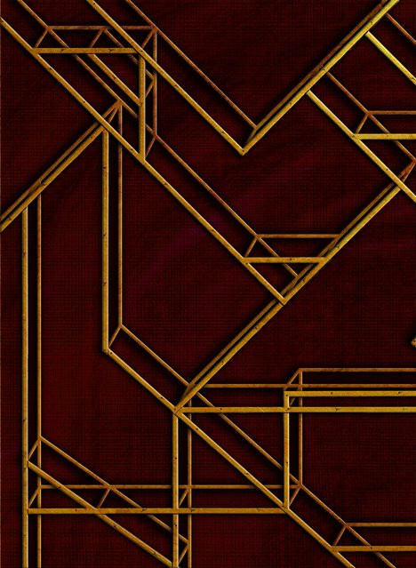 Coordonne Panorama Tapete L Geometric in Wine mit geometrischem Muster in Rot und Gold, selbstklebend - Bild 1