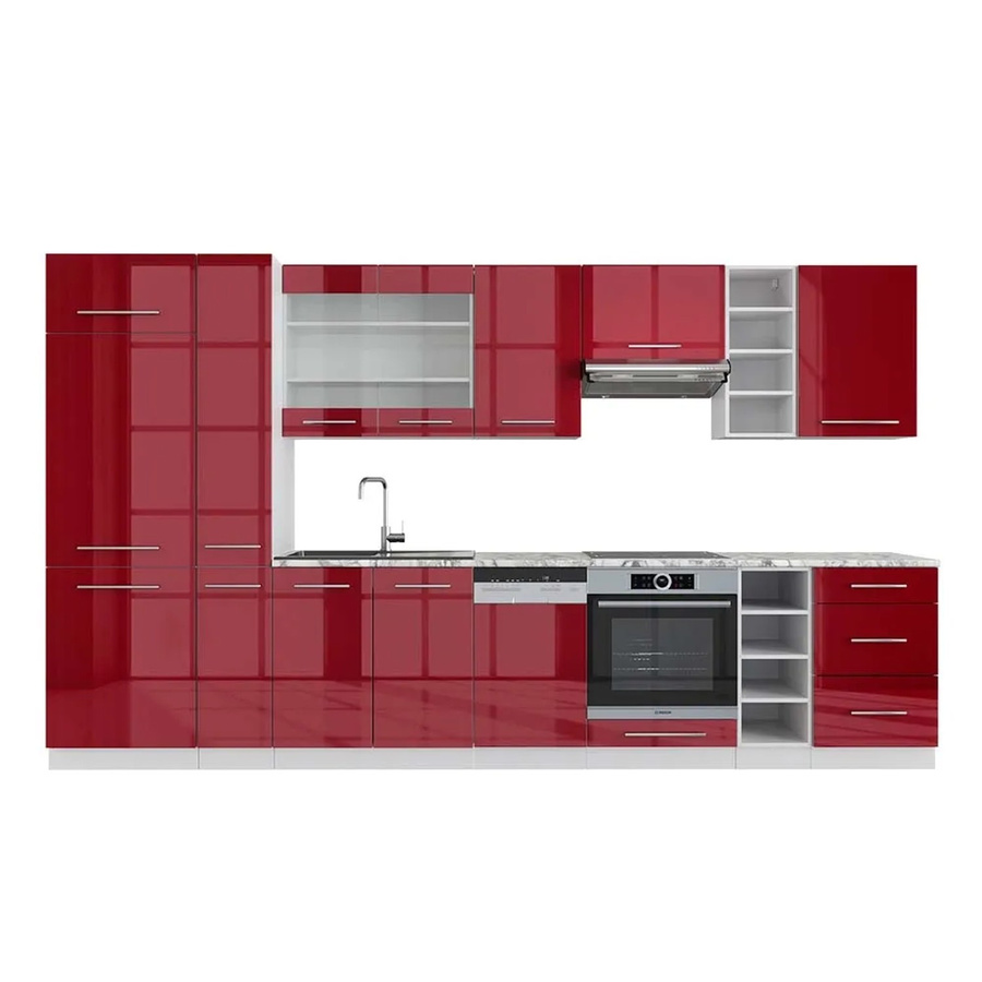 Vicco Fame-Line Küchenzeile Bordeaux Hochglanz/Weiß mit Marmor-Optik, Breite: 355 cm - Bild 2