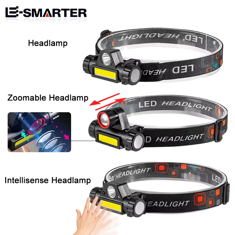 ESMARTER COB LED Stirnlampe mit Magnet und wiederaufladbarem Akku, wasserdichte Outdoor-Kopflampe in Schwarz - Bild 3