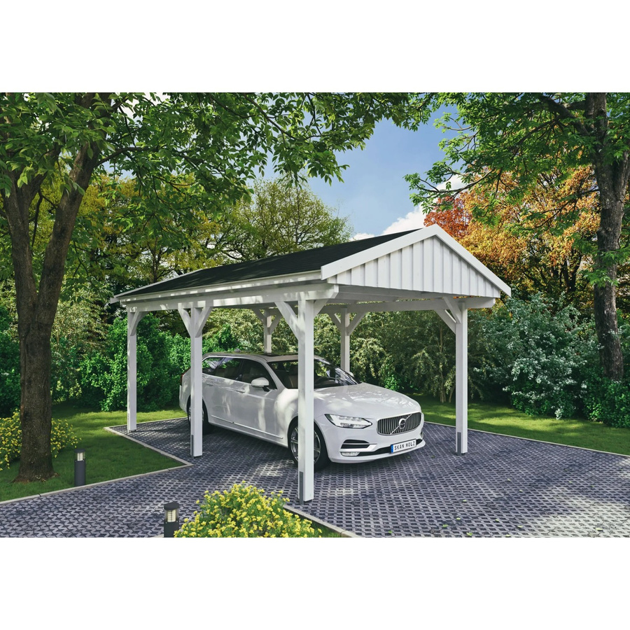 Skan Holz Carport Fichtelberg aus Fichte in Weiss mit spitzer Dachform, B/T: 317 x 566 cm, Höhe: 303 cm - Bild 2