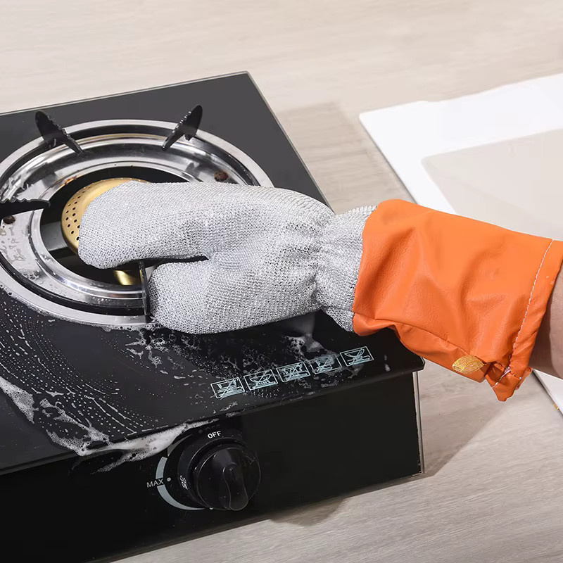JETTING Spülhandschuhe mit Silberfaden in Silber, wasserdicht und hitzebeständig, inklusive Küchenreinigungsbürste - Bild 2