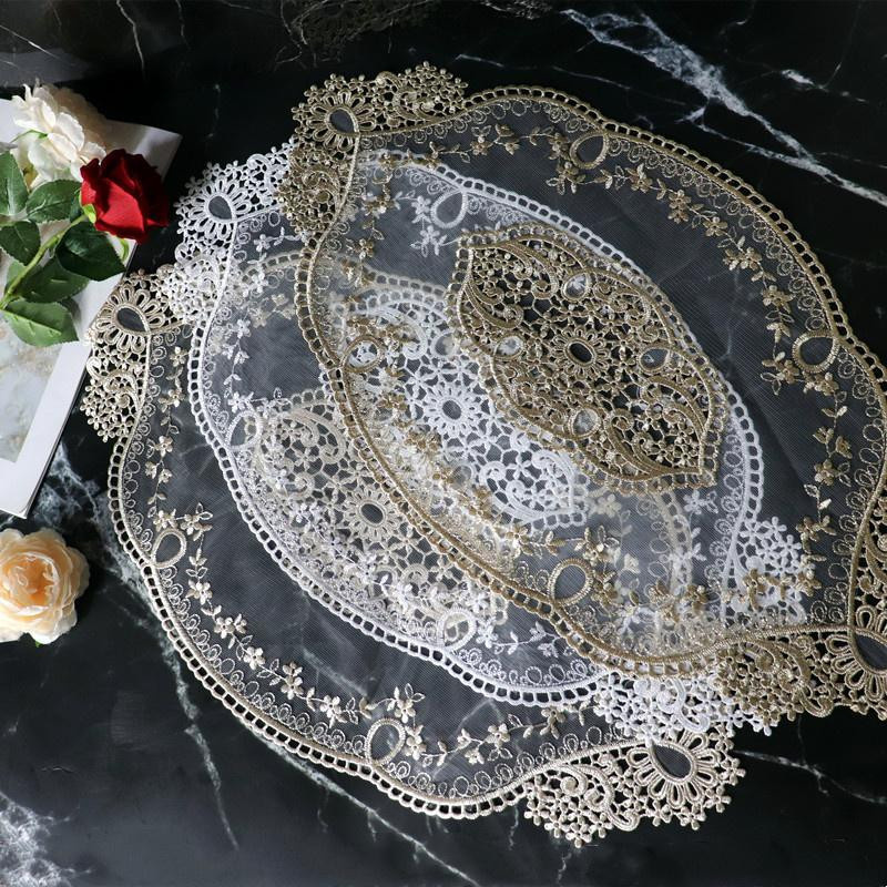 Yiran Furniture Transparentes ovales Tischset mit Bestickung in Weiß B: 51 cm, T: 29 cm - Bild 2