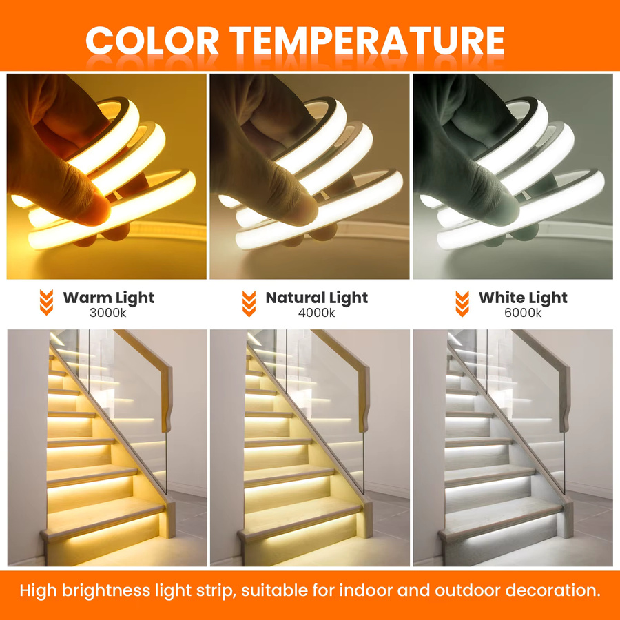KISUFU COB Neon LED-Streifen mit Dimmer, 5V USB, IP68 Wasserdicht, Weiß, 320 LEDs/m, Silikon Neon-Seilbeleuchtung für Innen und Außen - Bild 3