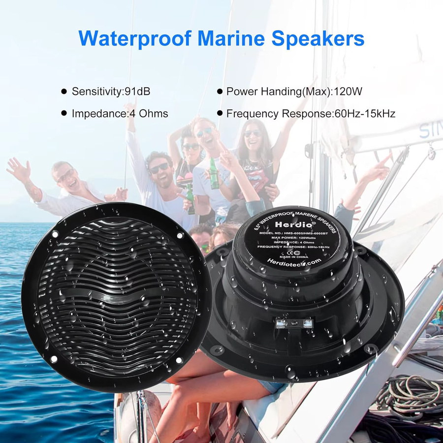 Herdio 2er-Set Marine-Lautsprecher 2-Wege 6,5 Zoll 120W wasserdicht und wetterbeständig in Weiß für ATV UTV und Boote - Bild 3