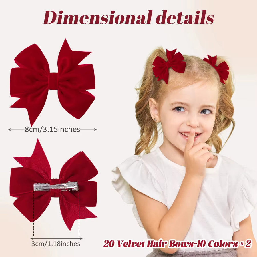 Haar Clips BABY BOWS, Samt Bogen, Rot Grün, Kinder - Bild 4