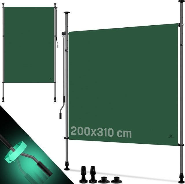 KESSER Klemmmarkise Senkrechtmarkise aus Aluminium mit Handkurbel als blickdichter Sichtschutz und Windschutz für Balkon, Garten und Terrasse - Bild 1