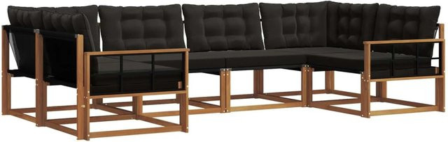 vidaXL Outdoor-Sofagarnitur 6-teilig aus Akazienholz und Textilene in Schwarz und Natur mit Kissen und Armlehnen - Bild 1