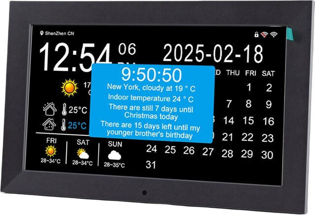 Painter Smart WiFi Digitalklocke mit 10 Zoll Display, Wetteranzeige, Temperatur- und Luftfeuchtigkeitsanzeige sowie Medikamentenerinnerung in Schwarz - Bild 1