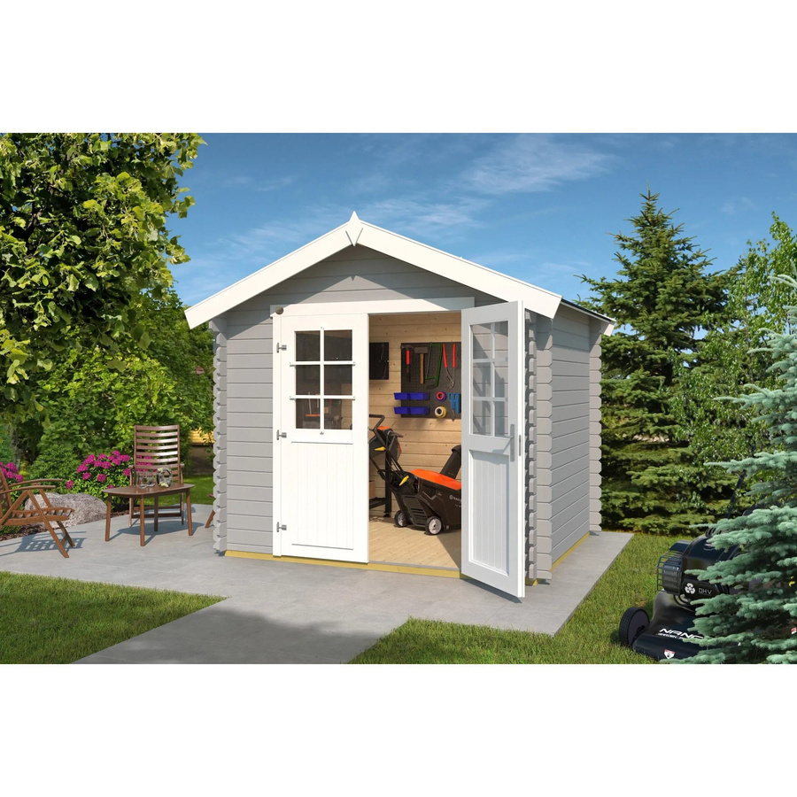 Weka Holz-Gartenhaus mit Satteldach in Hellgrau, lackiertes Design - Bild 2
