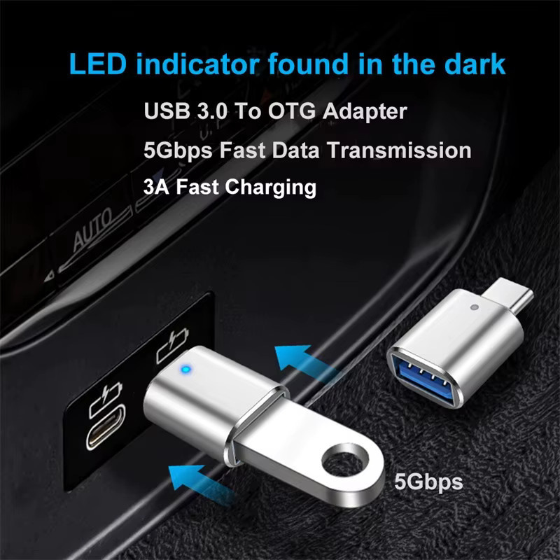 NNBILI USB 3.0 auf Typ-C Adapter mit LED OTG Funktion, USB-A auf USB-C Converter in Silber für Huawei, Samsung und Xiaomi - Bild 4