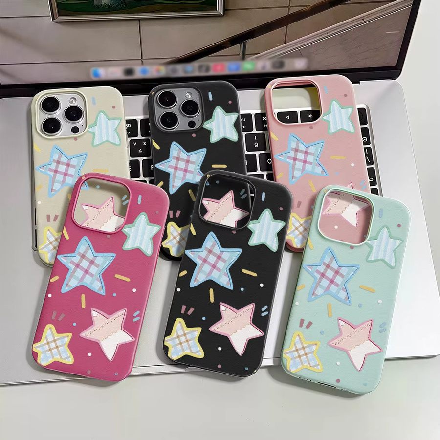 AKABEILA Handyhülle aus Leder und Silikon mit Stern-Design für iPhone, Stoßfeste Schutzhülle in Grün und Multicolour - Bild 3