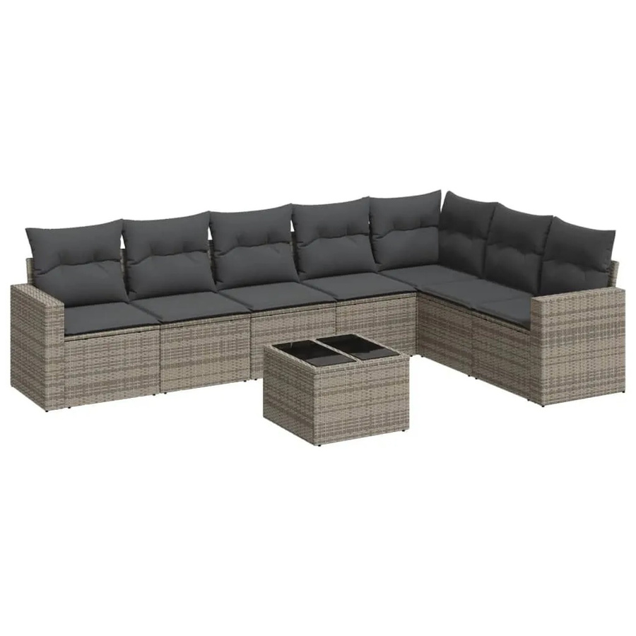vidaXL 8-tlg. Garten-Sofagarnitur in L-Form aus grauem Poly-Rattan mit Kissen und pulverbeschichtetem Stahlgestell - Bild 2
