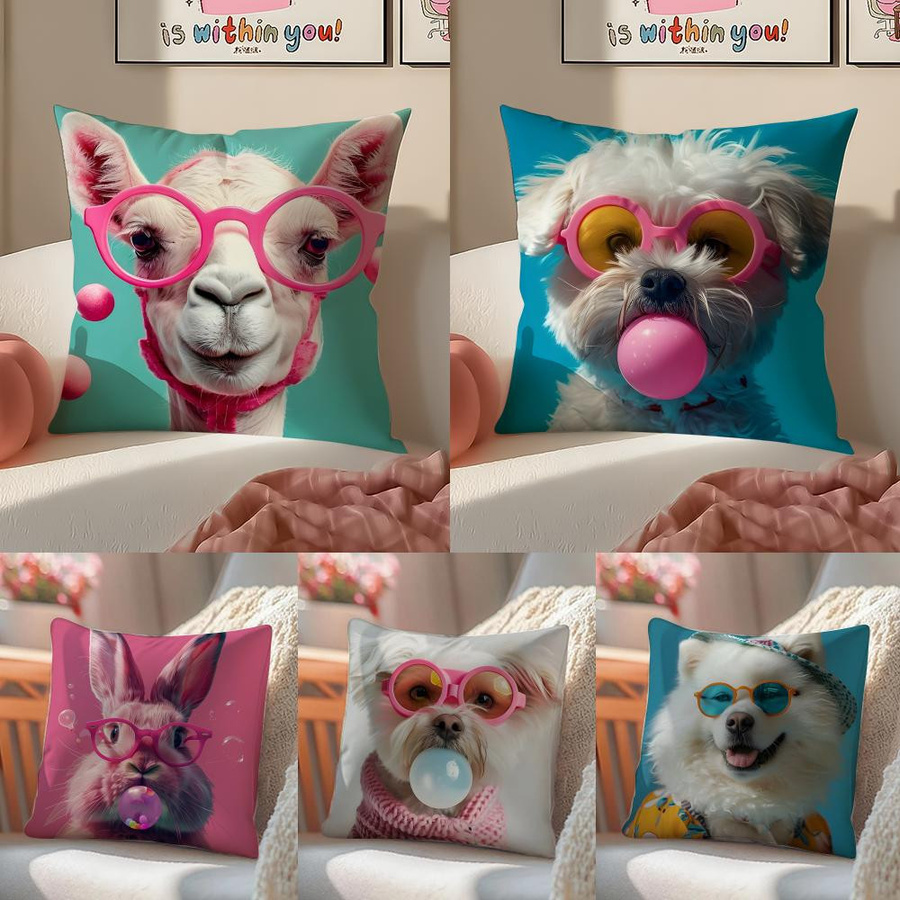 Kissenbezug mit süßem Cartoon-Tierprint für dein Sofa, Multicolor, B/H: 18 x 18 cm - Bild 1