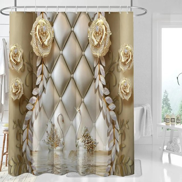 Yiran Furniture Duschvorhang im Palaststil mit Rosenmuster und Haken, Polyester, B/H: 180 x 180 cm - Bild 1