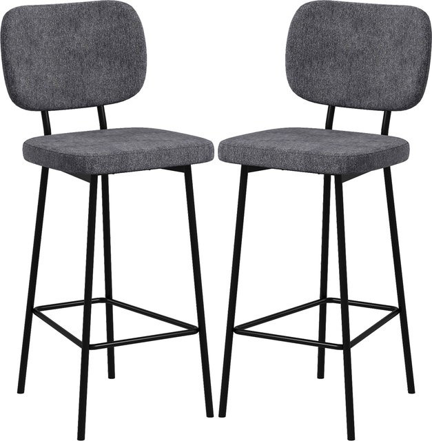 HOMCOM Set von 2 Barhockern moderne Küchenstühle mit Leinen- und Stahlrückenlehne und Fußstützen, grau, B/T/H: 46 x 41 x 90 cm - Bild 1