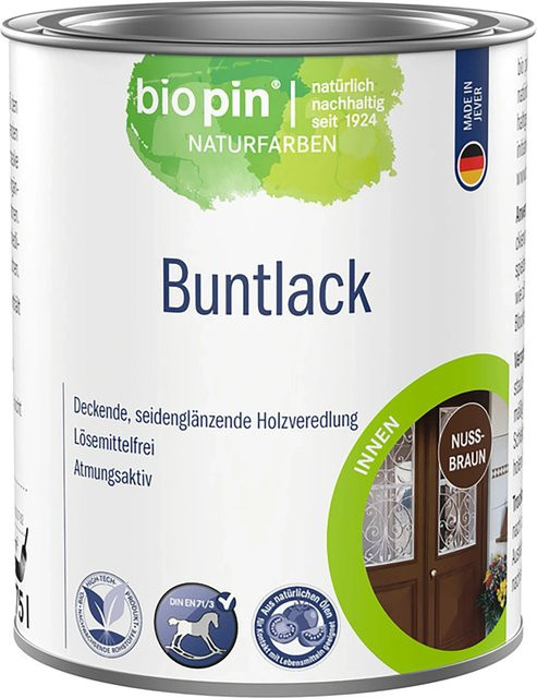 Biopin Buntlack für Holz in Nussbraun, wasserbasiert und lösungsmittelfrei, 0,75 l - Bild 1