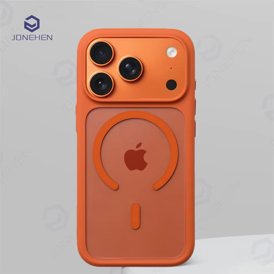 MagSafe Kamera-Steuerknopf Schutzhülle für iPhone 17 Pro Max und iPhone 17 Pro, transparente Stoßfeste Magnet-Hülle in Orange - Bild 2