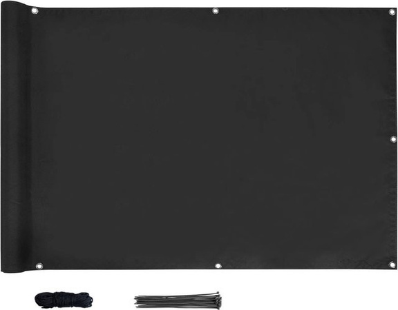 CCLIFE Balkon Sichtschutz blickdicht aus Polyesterfaser, Schwarz, Breite: 75 cm, Länge: 600 cm