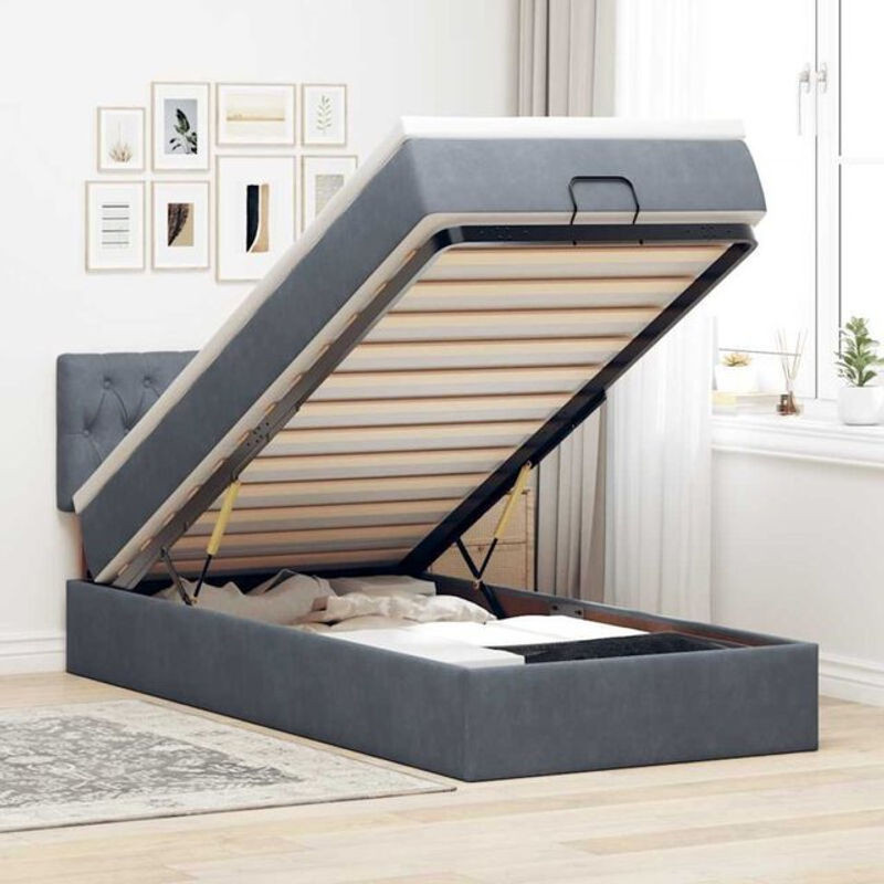 Vidaxl Ottoman Polsterbett mit Matratze aus Samt in Anthrazit B/T/H: 90 x 200 x 88 cm - Bild 1
