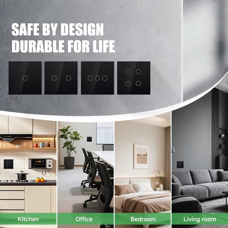 GEYA Smart WLAN Touch Wandschalter Tuya kompatibel mit Alexa und Google Assistant, Schwarz, Neutralleiter erforderlich - Bild 2