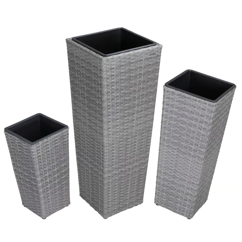 CASARIA Polyrattan Blumentopf 3er-Set Grau B/T/H: 30 x 30 x 80 cm - Bild 3