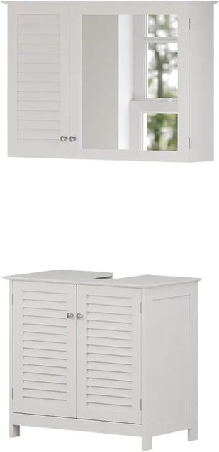 Vicco Badmöbel-Set Riad in Weiß, modernes 2-teiliges Badezimmer-Set mit Spiegelschrank und Waschtischunterschrank - Bild 1