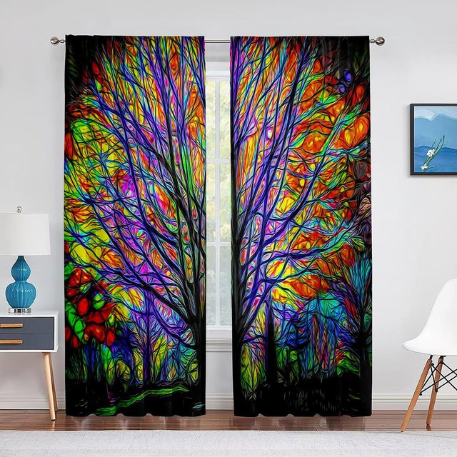Super Six Tüllvorhang mit Lebensbaum-Motiv in Naturdesign, transparenter Chiffon-Voile-Fenstervorhang, Breite: 100 cm, Höhe: 250 cm - Bild 1