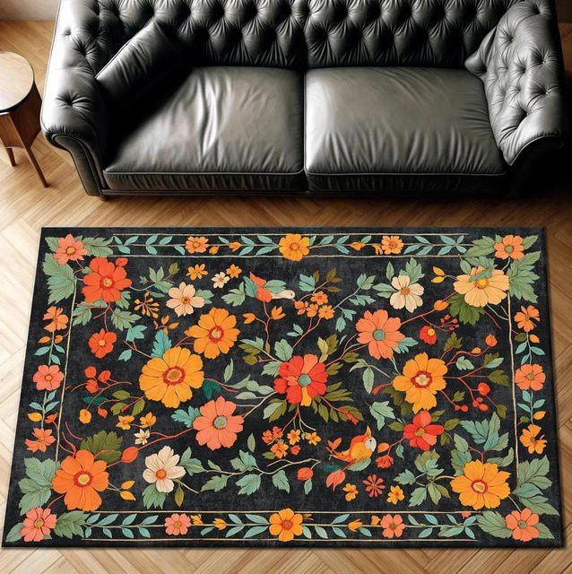 Lodestar Vintage Teppich mit floralem Design, rutschfest und waschbar, Mehrfarbig, B/T: 60 x 40 cm - Bild 1