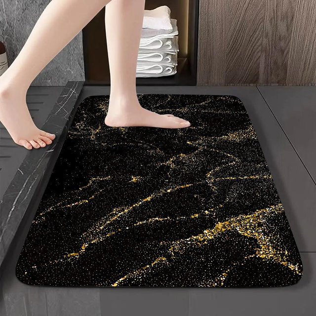 Karpetti Fußmatte mit Schwarzgold-Marmor-Design, rutschfeste Flanell-Fußmatte aus Polyester für Badezimmer, Küche und Eingangsbereich, B/T: 60 x 40 cm - Bild 1