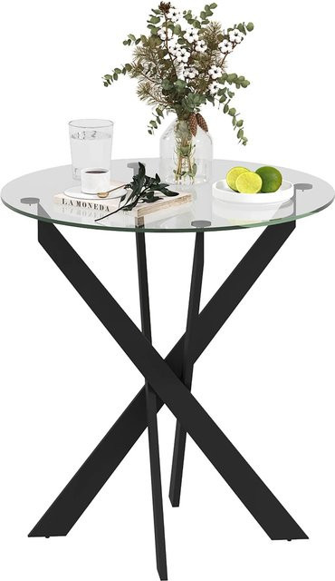 HOMCOM Esstisch für 4 Personen aus Hartglas und Stahl in Schwarz und Transparent, rund, Durchmesser: 70 cm, Höhe: 75 cm - Bild 1