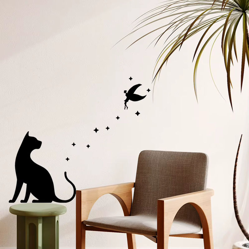 HonC Selbstklebender Wandaufkleber mit Katzen-Silhouette in Schwarz aus PVC für Wohnzimmer und Schlafzimmer - Bild 4