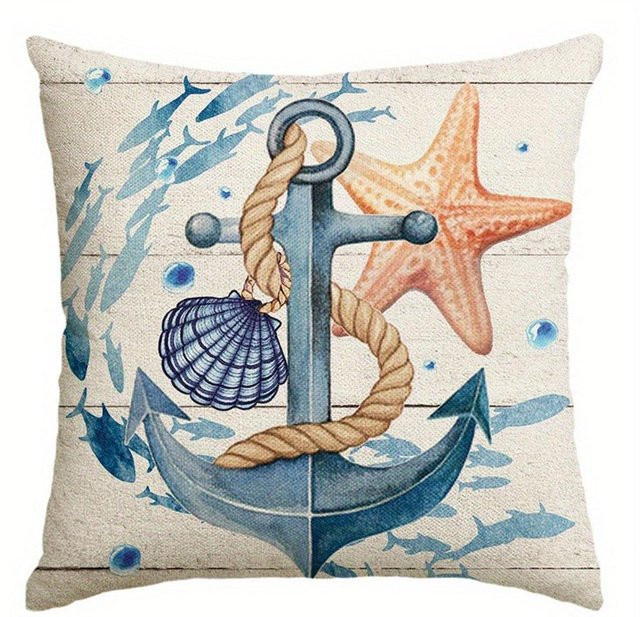 Tinika Chen Kissenbezug mit maritimem Muster aus Polyester und Reißverschluss, B/B/H: 18 x 18 x 18 cm - Bild 1