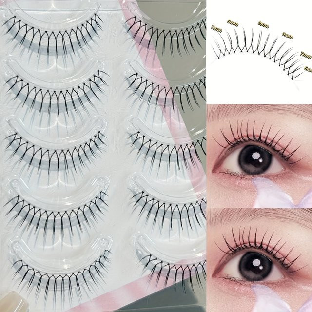 Mixiaohe Wimpernstreifen, 5 Paar, Transparent, C-Curl, Natürlich - Bild 1