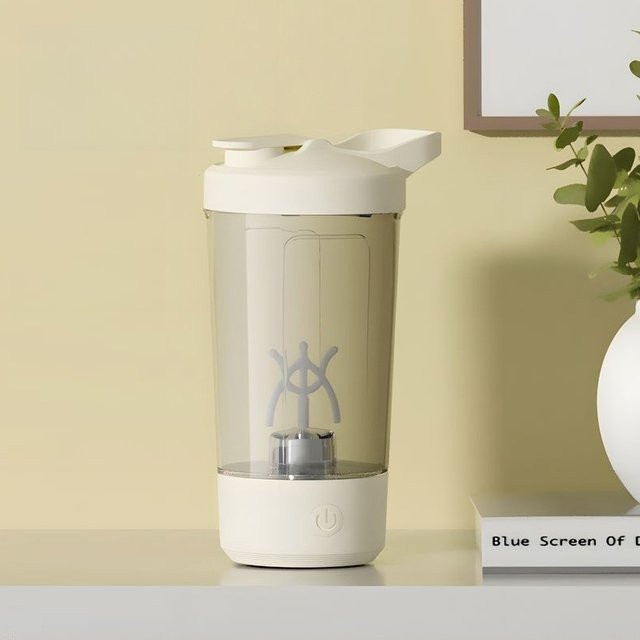SMHXIANGQIANJIN Elektrischer Selbstrührbecher in Weiß, BPA-freier Milchshake-Shaker mit Skala und USB-Ladefunktion, 444 ml - Bild 1