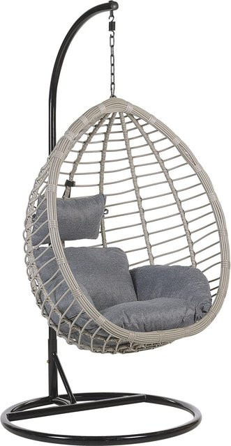 Beliani Hängesessel Egg im Boho-Stil aus Rattan und Metall, Grau Schwarz, B: 97 cm, T: 106 cm, H: 199 cm - Bild 1