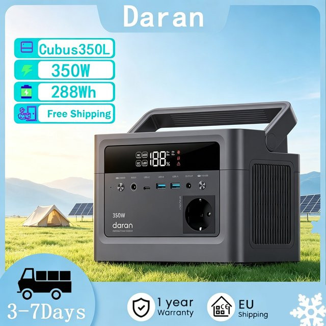 DaranEner Cubus350L Tragbare Powerstation mit 288Wh LiFePO4-Batterie, 350W Sinuswellenleistung und Solar-Eingang - Bild 1