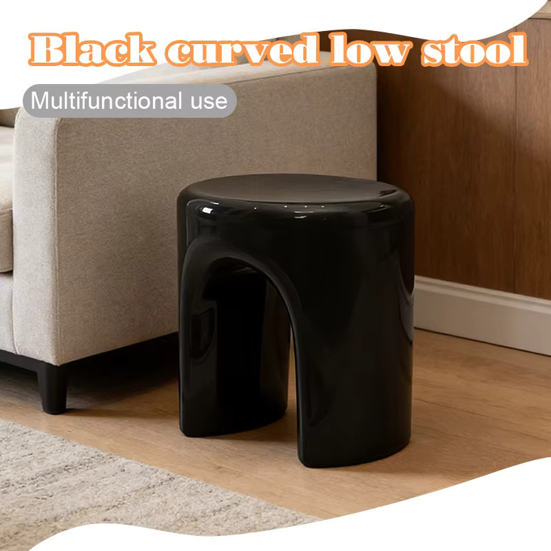 LIUSHADUOLA Designer Hocker Schwarz Rund als Ottomane und Schminkstuhl für Wohnzimmer, Büro oder Küche - Bild 3