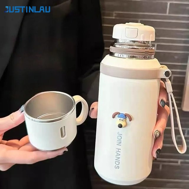 JUSTINLAU Thermoskanne mit Teesieb aus Edelstahl in Weiß, 600/800 ml Isolierflasche für unterwegs - Bild 1
