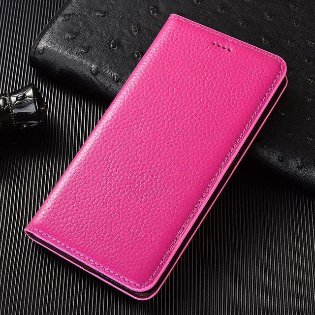 Litschi Echtes Leder Klapphülle für iPhone 16 Pro Max Geldbörse Hülle in Hellrosa - Bild 1