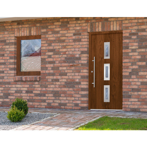 Splendoor Haustür PULA Prime aus Aluminium in Nussbaum Braun mit Glaseinsatz, B: 110 cm, H: 210 cm, T: 7 cm - Bild 3