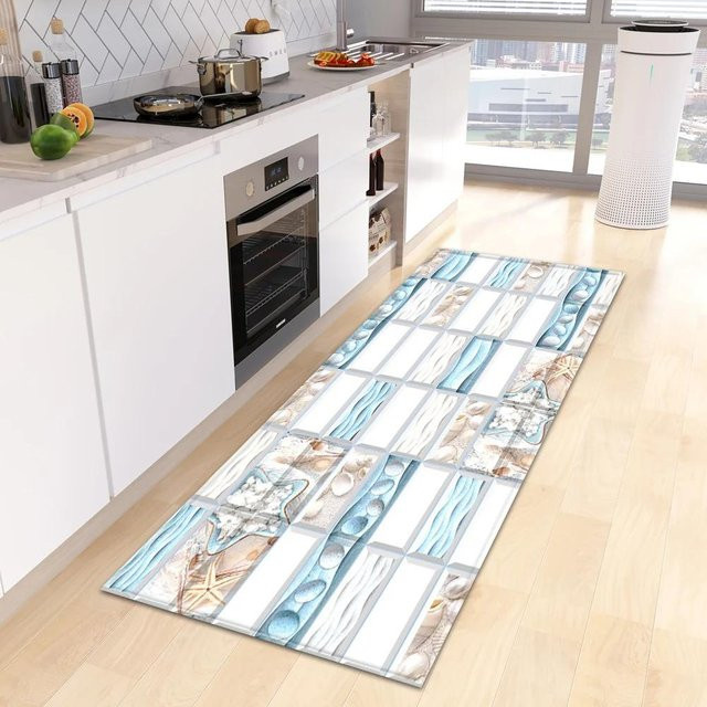 Rutschfeste JGJG Fußmatte mit Strand Seestern und Muschel Motiv in Multicolour, B/T: 60 x 40 cm - Bild 1
