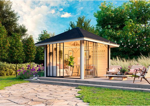 PALMAKO Pavillon Bianca Set 201 Slide aus Fichtenholz in Braun mit transparenter ESG-Verglasung B/T/H: 300 x 300 x 319 cm - Bild 1