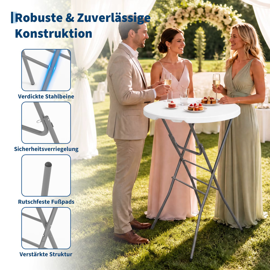 HiMISS Stehender Klapptisch Rund in Schwarz, Wetterfester Bistrotisch für Garten und Party, B/T/H: 80 x 80 x 110 cm - Bild 1