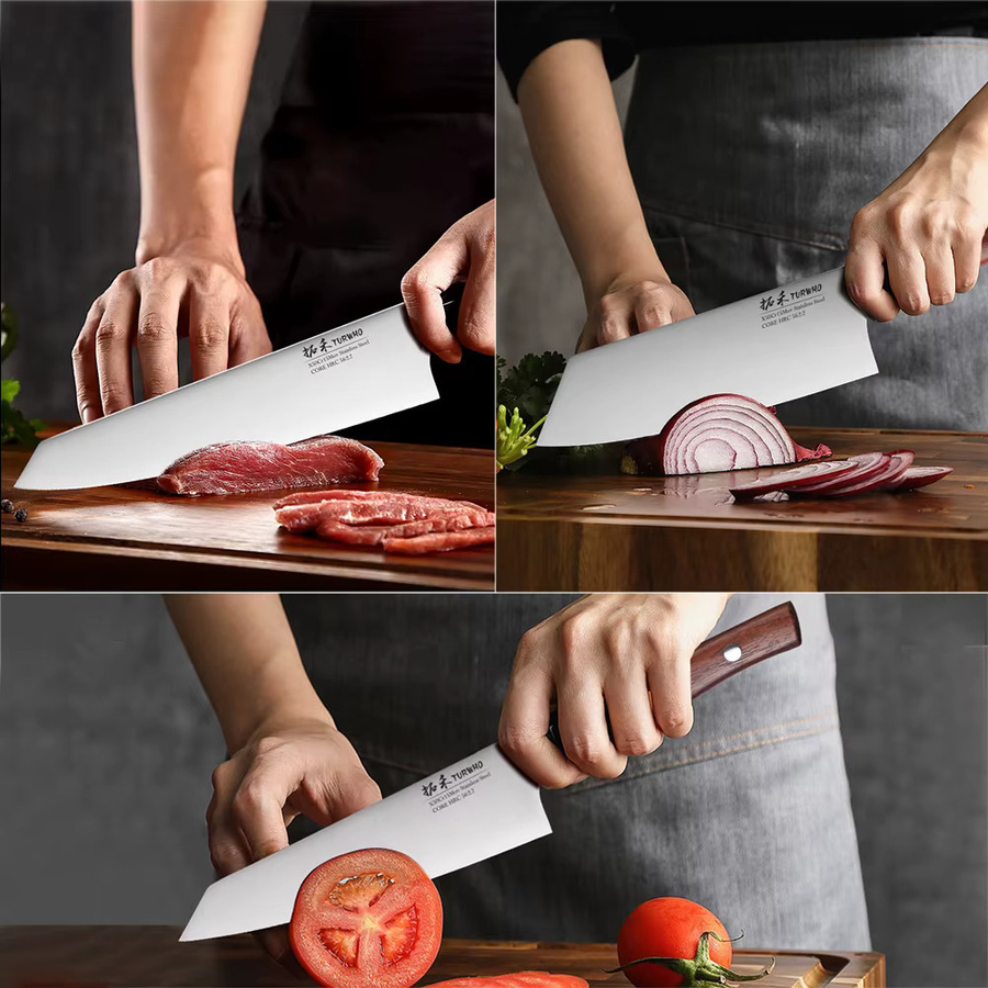 TURWHO 3-teiliges professionelles japanisches Küchenmesser-Set aus Edelstahl mit Utility, Kiritsuke und Cleaver - Bild 2